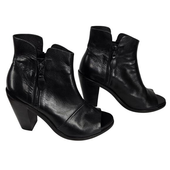 RAG & BONE WOMEN’S NOELLE BLACK LEATHER PEEP TOE BOOTIES – US SIZE 9 - Picture 1 of 11